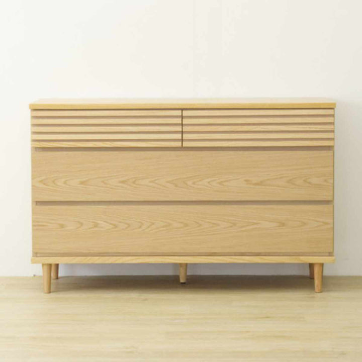 チェスト幅120cm3段4杯脚付きルーバーデザイン完成品