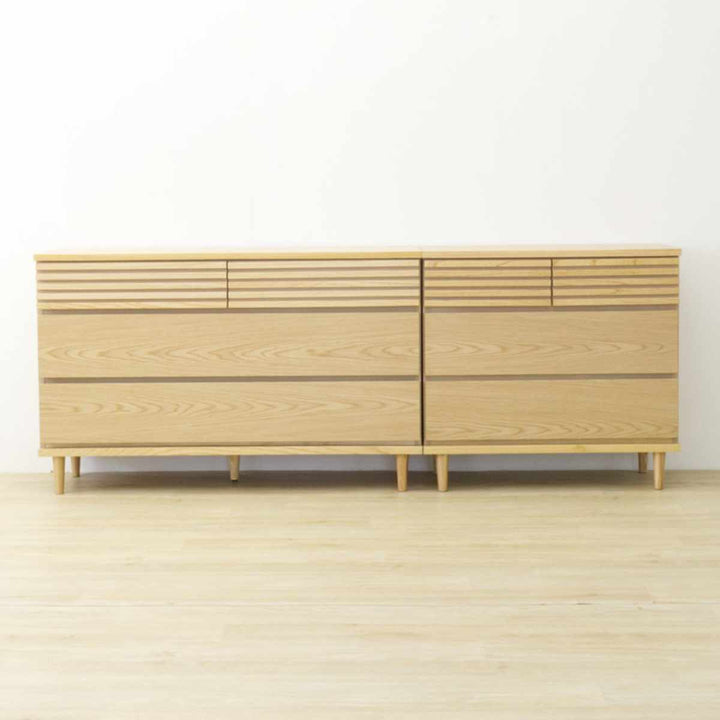 チェスト幅120cm3段4杯脚付きルーバーデザイン完成品