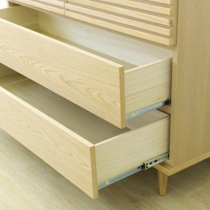 チェスト幅120cm3段4杯脚付きルーバーデザイン完成品