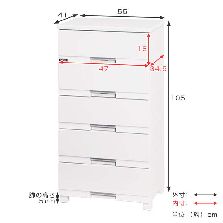 チェストフィッツプラスプレミアム5段幅55×奥行41×高さ105cmFP5505