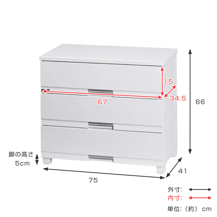 チェストフィッツプラスプレミアム3段幅75×奥行41×高さ66cmFP7503