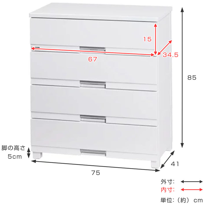 チェストフィッツプラスプレミアム4段幅75×奥行41×高さ85cmFP7504