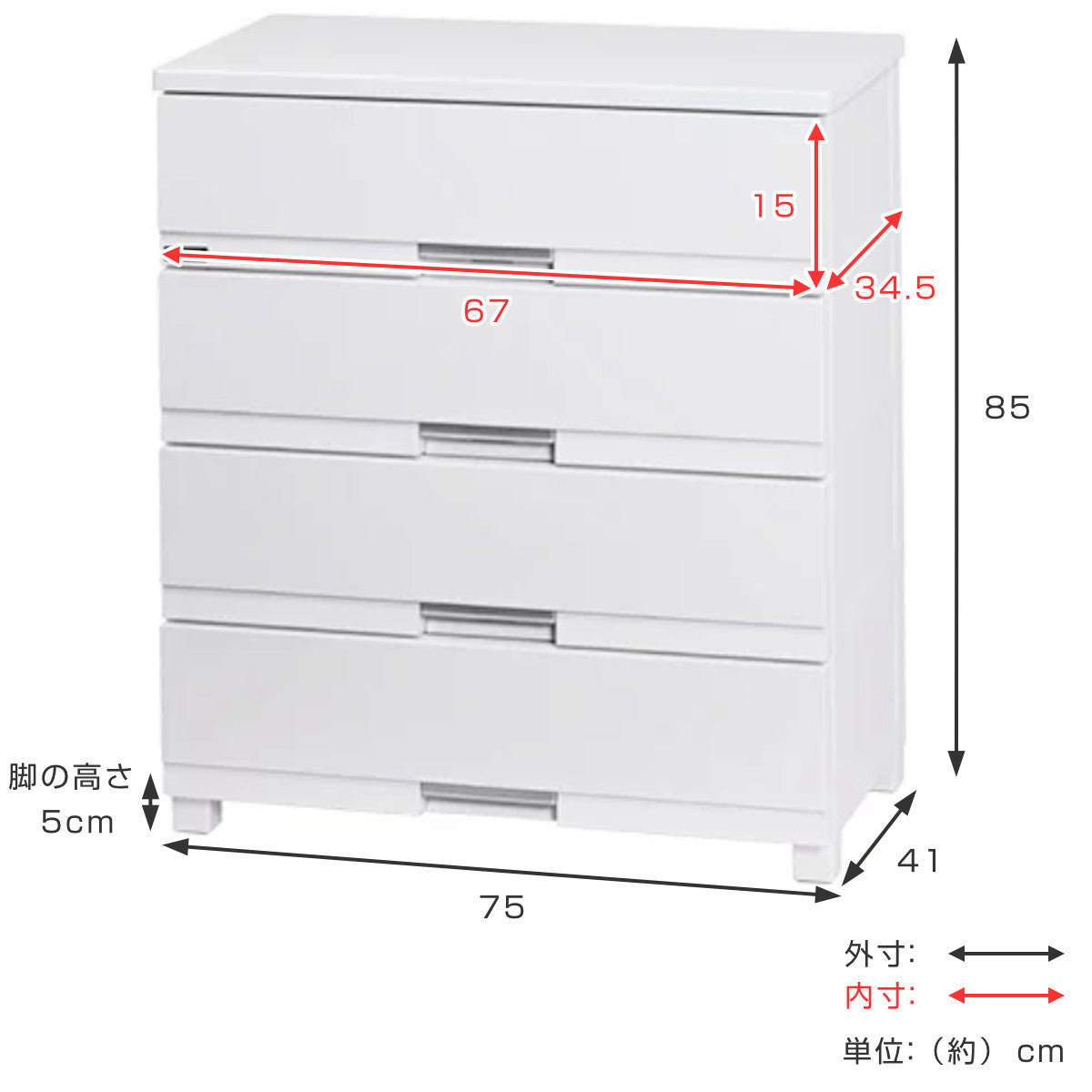 チェスト フィッツプラス プレミアム 4段 幅75×奥行41×高さ85cm FP7504