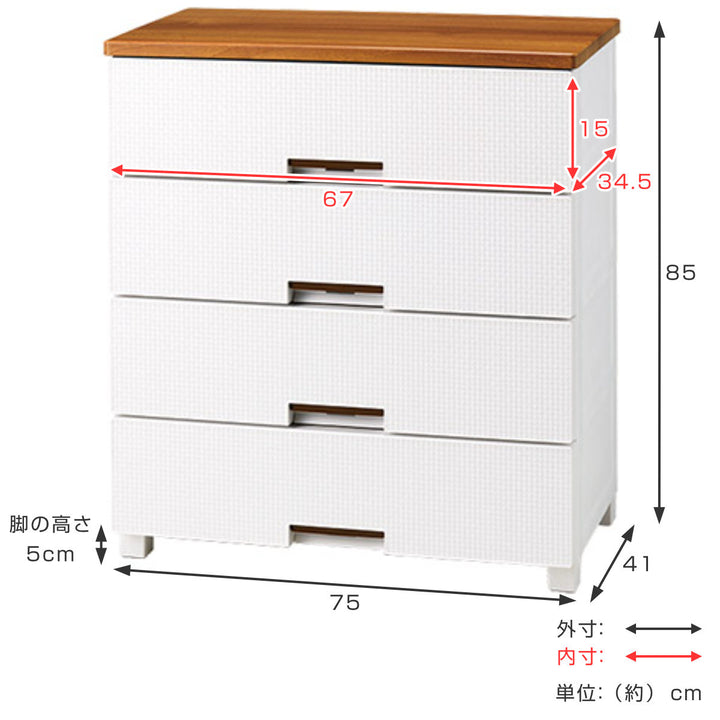 チェストフィッツプラスメッシュ4段幅75×奥行41×高さ85cmFM7504