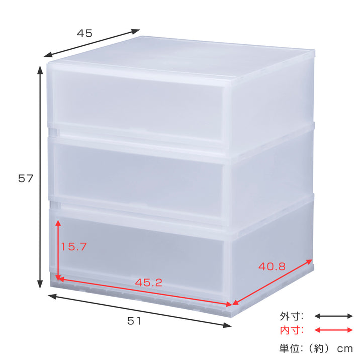 収納ケースプラスト半透明タイプ3段幅51×高さ57cmFR5103