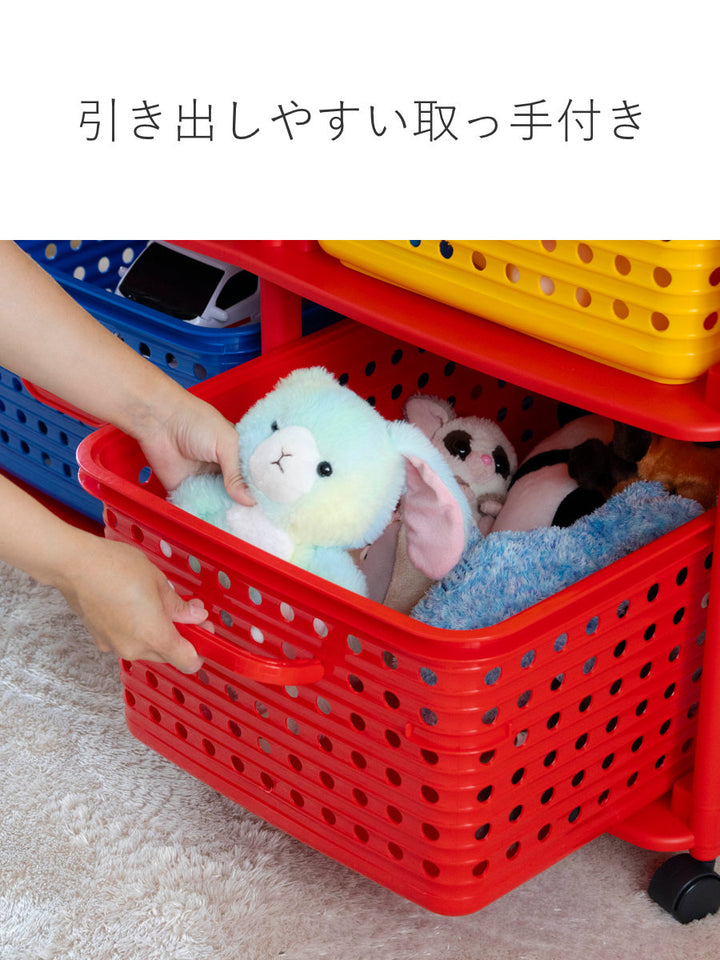 おもちゃ箱幅87cmバスケットラック2段キャスター付きバスケット4個付き