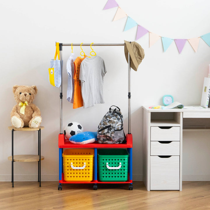 ハンガーラック幅66cmキッズ収納バスケット2個付き