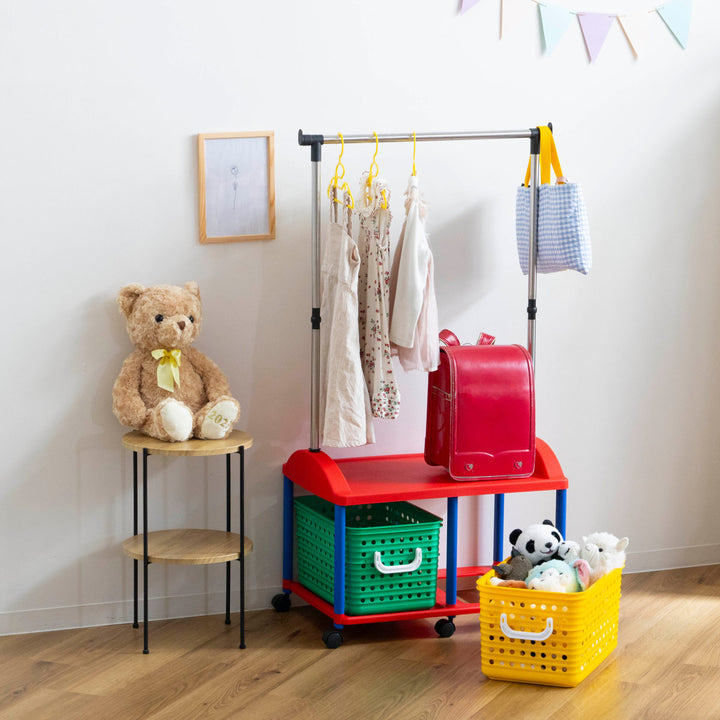 ハンガーラック幅66cmキッズ収納バスケット2個付き