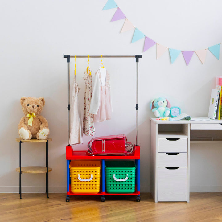 ハンガーラック幅66cmキッズ収納バスケット2個付き