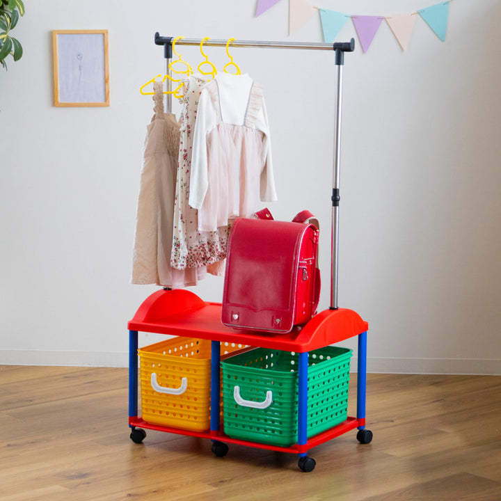 ハンガーラック幅66cmキッズ収納バスケット2個付き