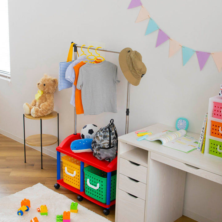 ハンガーラック幅66cmキッズ収納バスケット2個付き