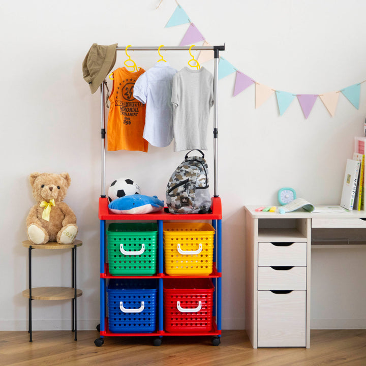 ハンガーラック幅66cm2段キッズ収納バスケット4個付き