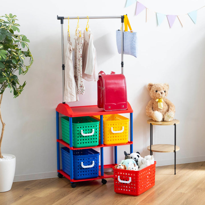 ハンガーラック幅66cm2段キッズ収納バスケット4個付き