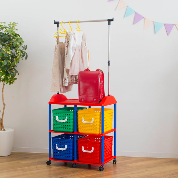 ハンガーラック幅66cm2段キッズ収納バスケット4個付き