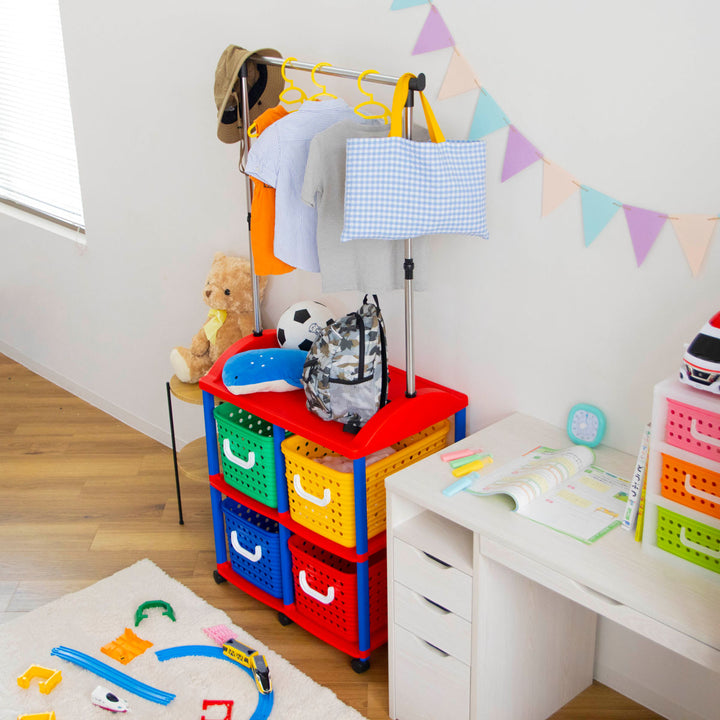 ハンガーラック幅66cm2段キッズ収納バスケット4個付き