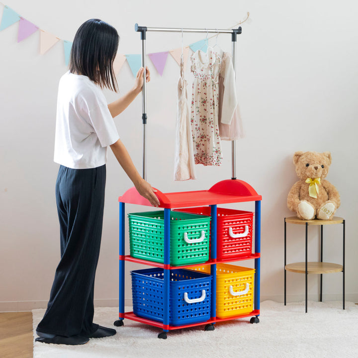 ハンガーラック幅66cm2段キッズ収納バスケット4個付き