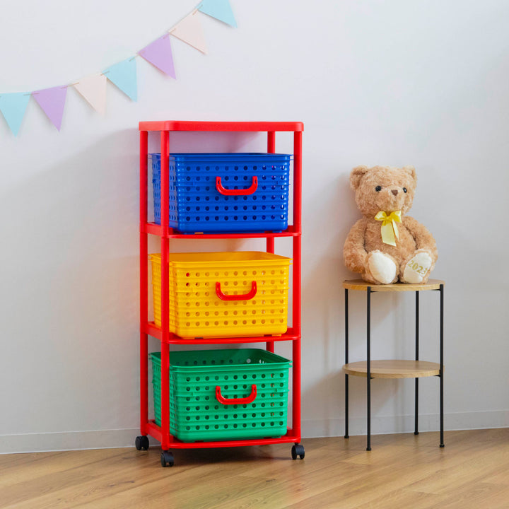 おもちゃ箱幅44cmバスケットラック3段キャスター付きバスケット