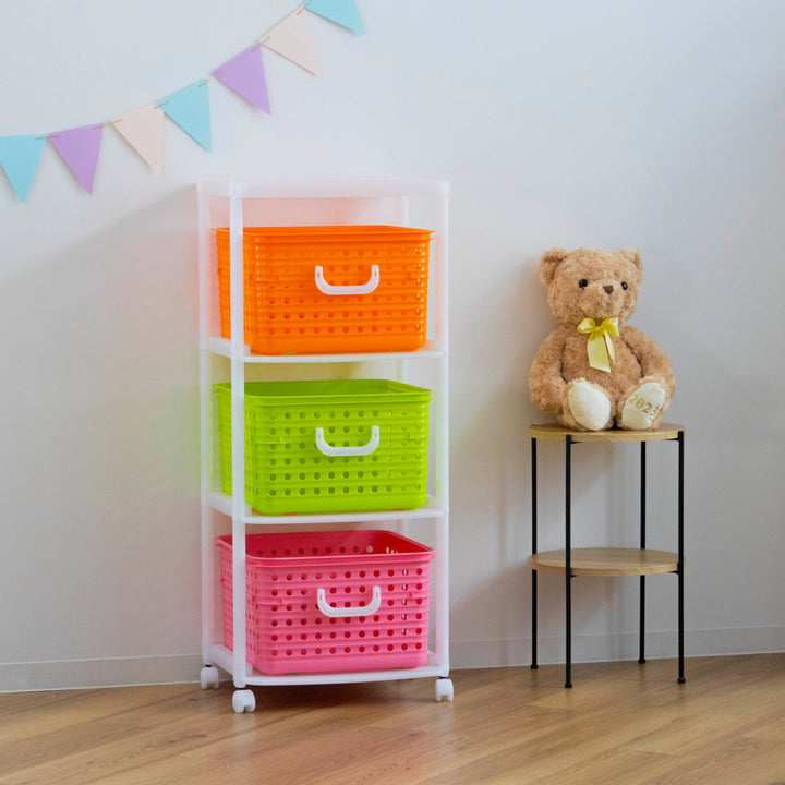 おもちゃ箱幅44cmバスケットラック3段キャスター付きバスケット