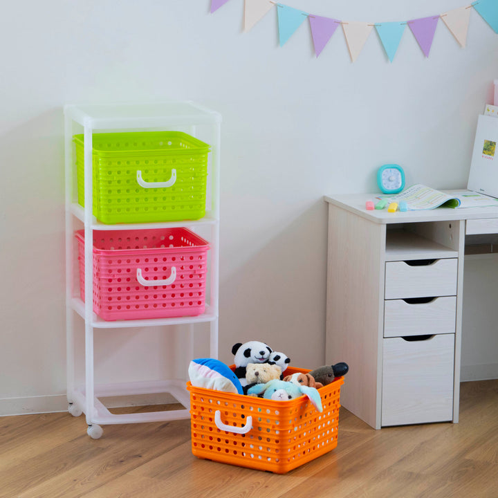 おもちゃ箱幅44cmバスケットラック3段キャスター付きバスケット