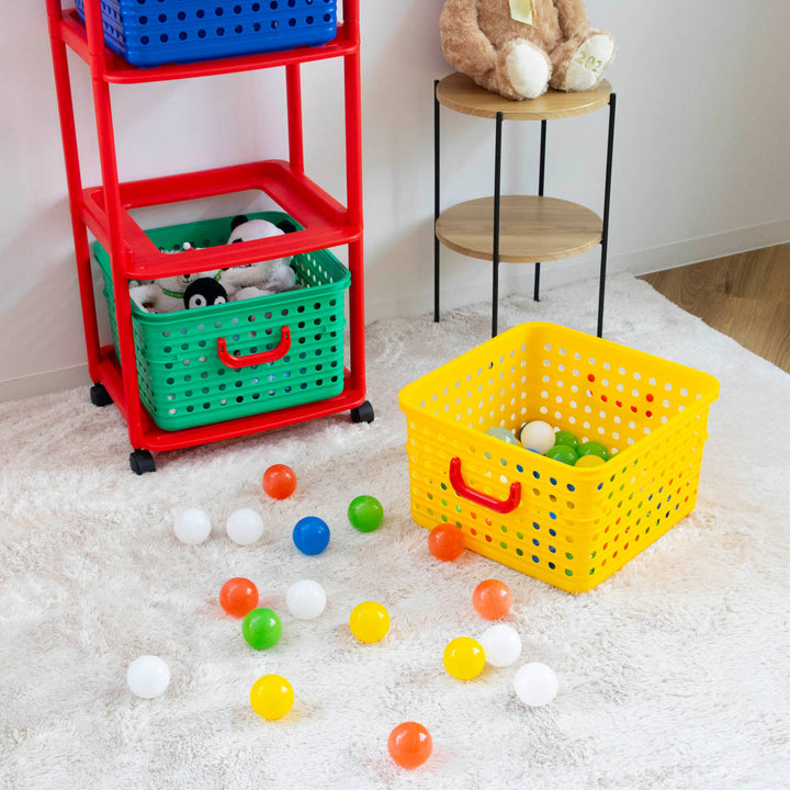 おもちゃ箱幅44cmバスケットラック3段キャスター付きバスケット