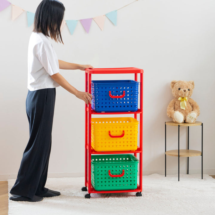 おもちゃ箱幅44cmバスケットラック3段キャスター付きバスケット