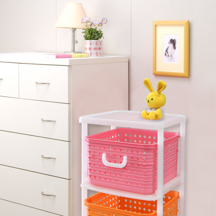 おもちゃ箱幅44cmバスケットラック3段キャスター付きバスケット