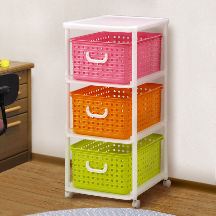おもちゃ箱幅44cmバスケットラック3段キャスター付きバスケット