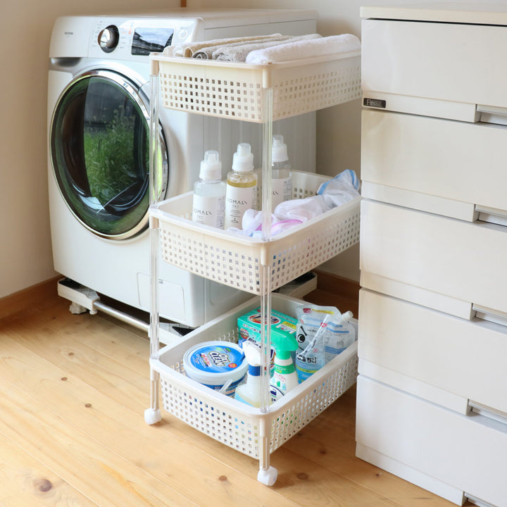 ランドリーバスケットバスケットワゴン3段ワイドタイプキャスター付