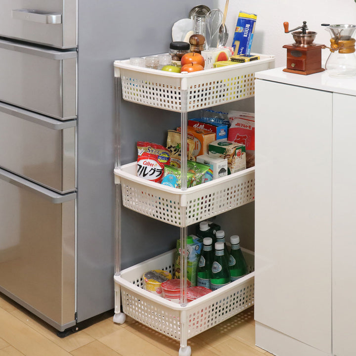 ランドリーバスケットバスケットワゴン3段ワイドタイプキャスター付