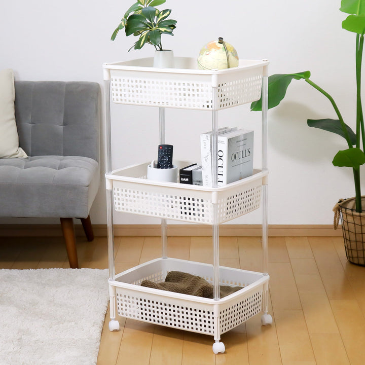 ランドリーバスケットバスケットワゴン3段ワイドタイプキャスター付