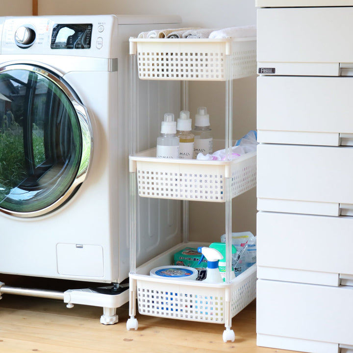 ランドリーバスケットバスケットワゴン3段ワイドタイプキャスター付