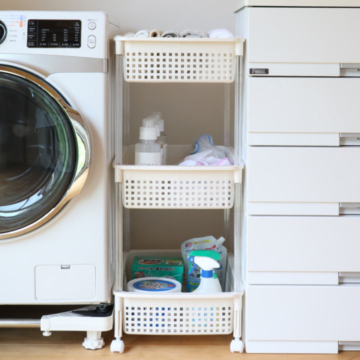 ランドリーバスケットバスケットワゴン3段ワイドタイプキャスター付