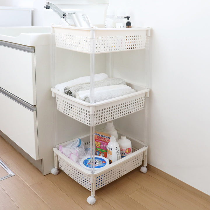 ランドリーバスケットバスケットワゴン3段ワイドタイプキャスター付