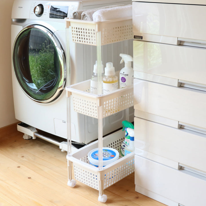 ランドリーバスケットバスケットワゴンスリム3段キャスター付