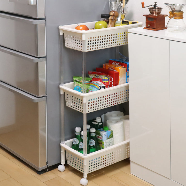 ランドリーバスケットバスケットワゴンスリム3段キャスター付