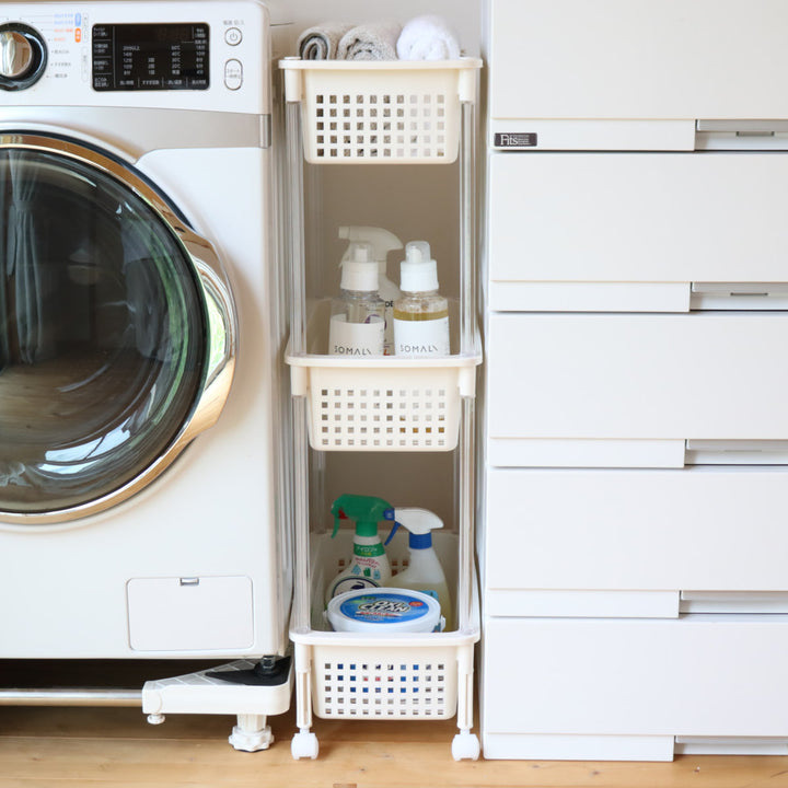 ランドリーバスケットバスケットワゴンスリム3段キャスター付