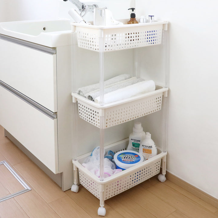 ランドリーバスケットバスケットワゴンスリム3段キャスター付