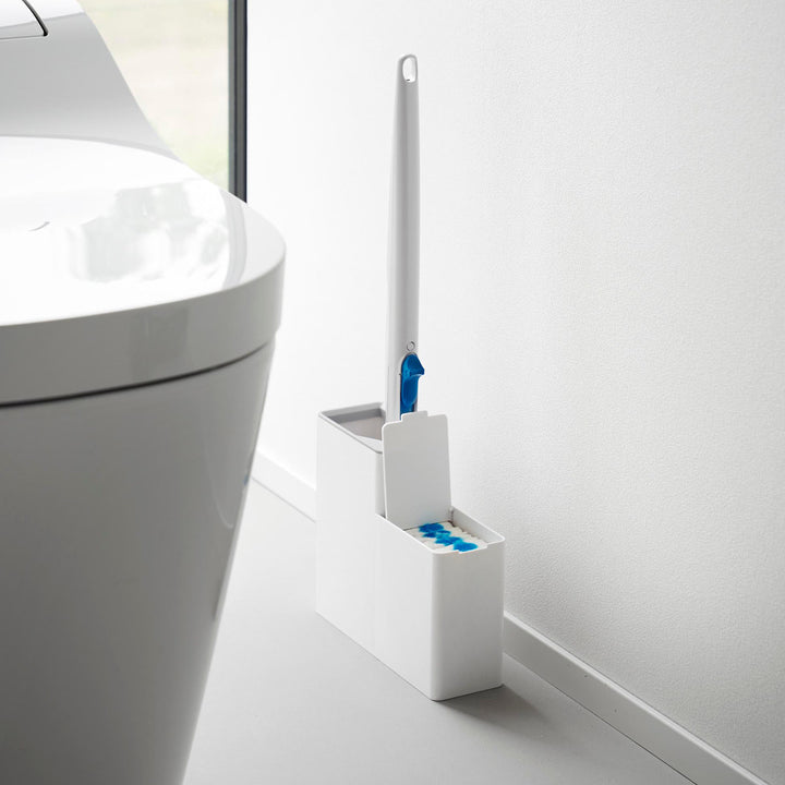 山崎実業Plate替えブラシ収納付き流せるトイレブラシスタンドプレートホワイト