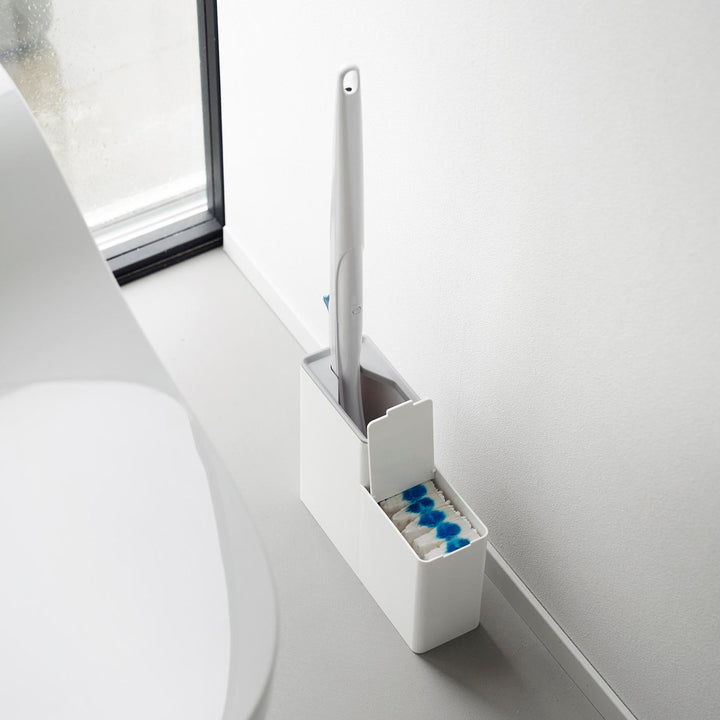 山崎実業Plate替えブラシ収納付き流せるトイレブラシスタンドプレートホワイト