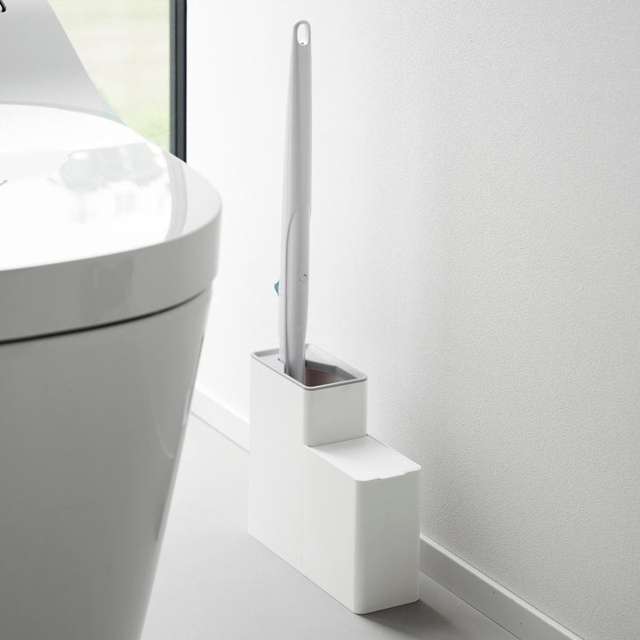 山崎実業Plate替えブラシ収納付き流せるトイレブラシスタンドプレートホワイト