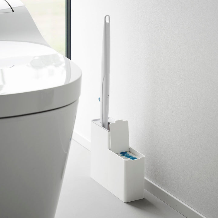 山崎実業Plate替えブラシ収納付き流せるトイレブラシスタンドプレートホワイト