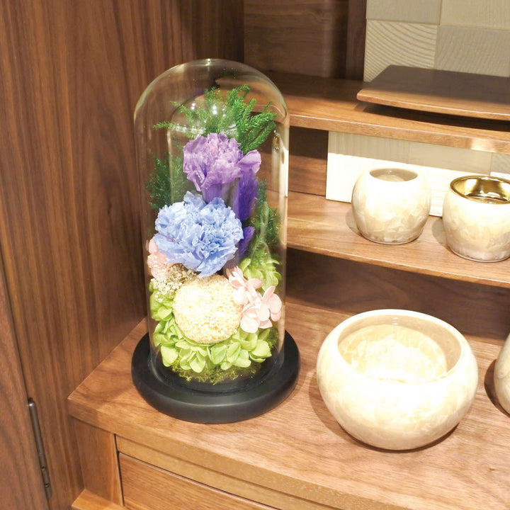 供え花仏花ガラスドームアレンジメントプリザーブドフラワー日々華