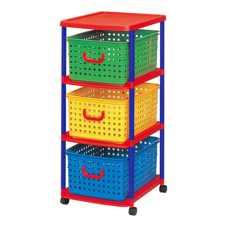 おもちゃ箱幅45cm3段バスケットラックキャスター付きバスケット