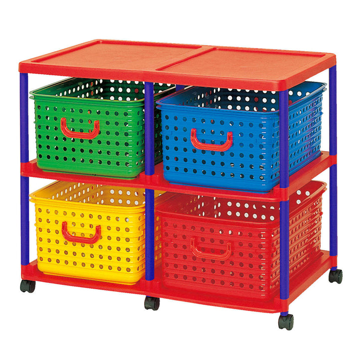 おもちゃ箱幅87cm2段バスケットラックキャスター付きバスケット