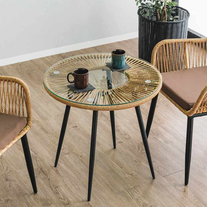 サイドテーブル直径60cmラタン調ガラスマーレ