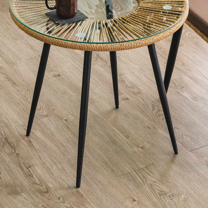 サイドテーブル直径60cmラタン調ガラスマーレ