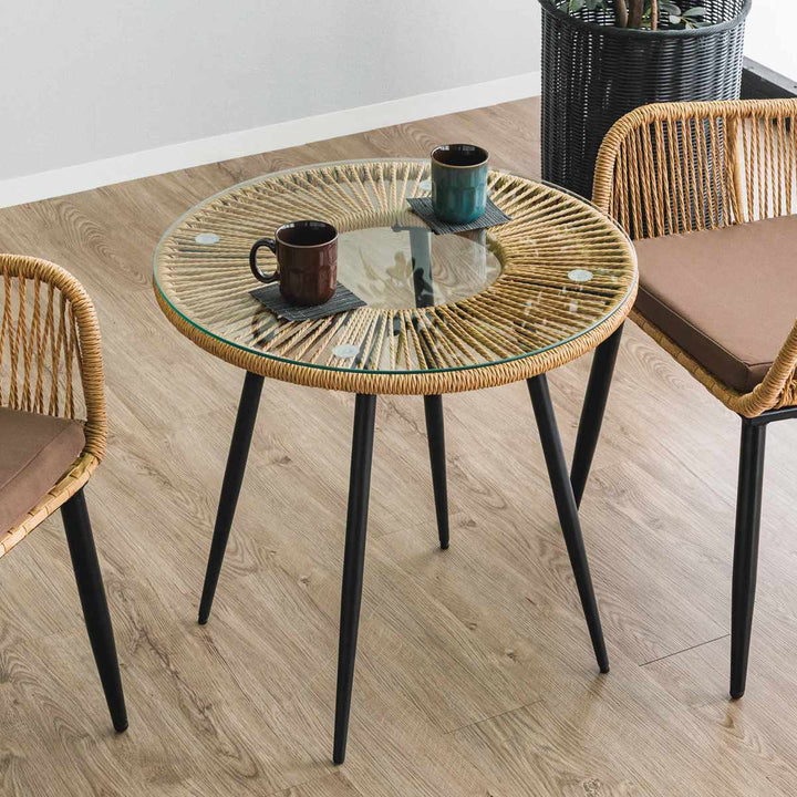 サイドテーブル直径60cmラタン調ガラスマーレ