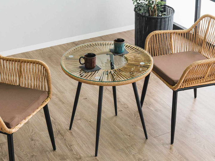 サイドテーブル直径60cmラタン調ガラスマーレ