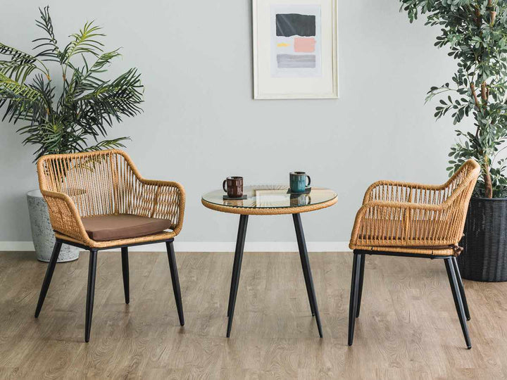 サイドテーブル直径60cmラタン調ガラスマーレ