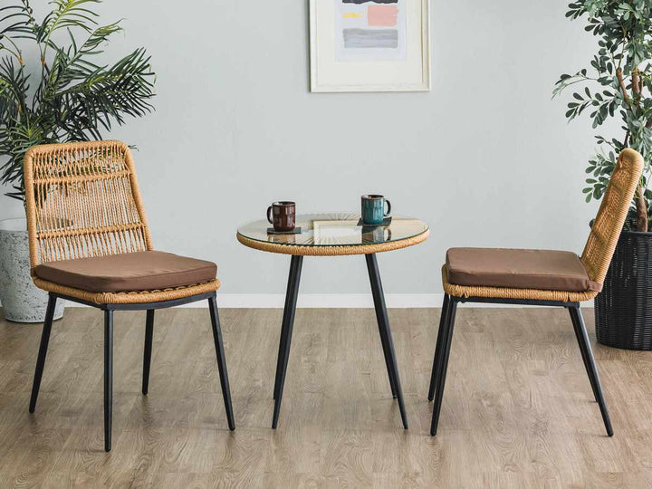 サイドテーブル直径60cmラタン調ガラスマーレ